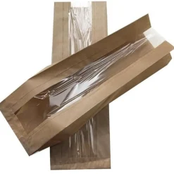 Broodzak Kraft met venster (half-brood) 160 + 50x370mm