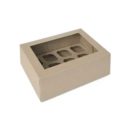 HoM Cupcake Doosje 12 MINI Kraft (incl tray met venster) 2st