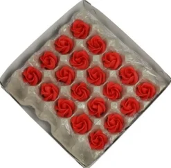Marsepein rozen 5 blads 35mm 10 stuks, Rood Luxe