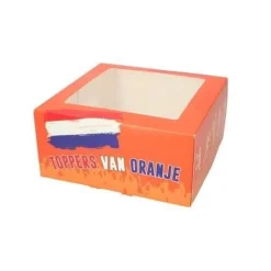 Taartdoos 19x19x9cm. Toppers van Oranje