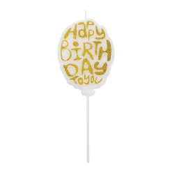 Taartkaarsje Happy Birthday Goud Glitter**