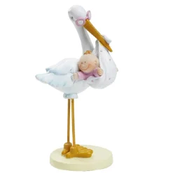 Taarttopper Ooievaar met Baby Roze 11cm